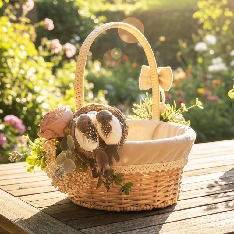 Beżowy koszyczek wielkanocny z gniazdkiem